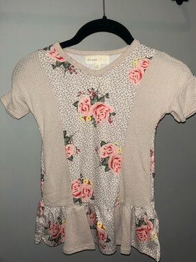 Floral Rose Panel Peplum Top - Pink